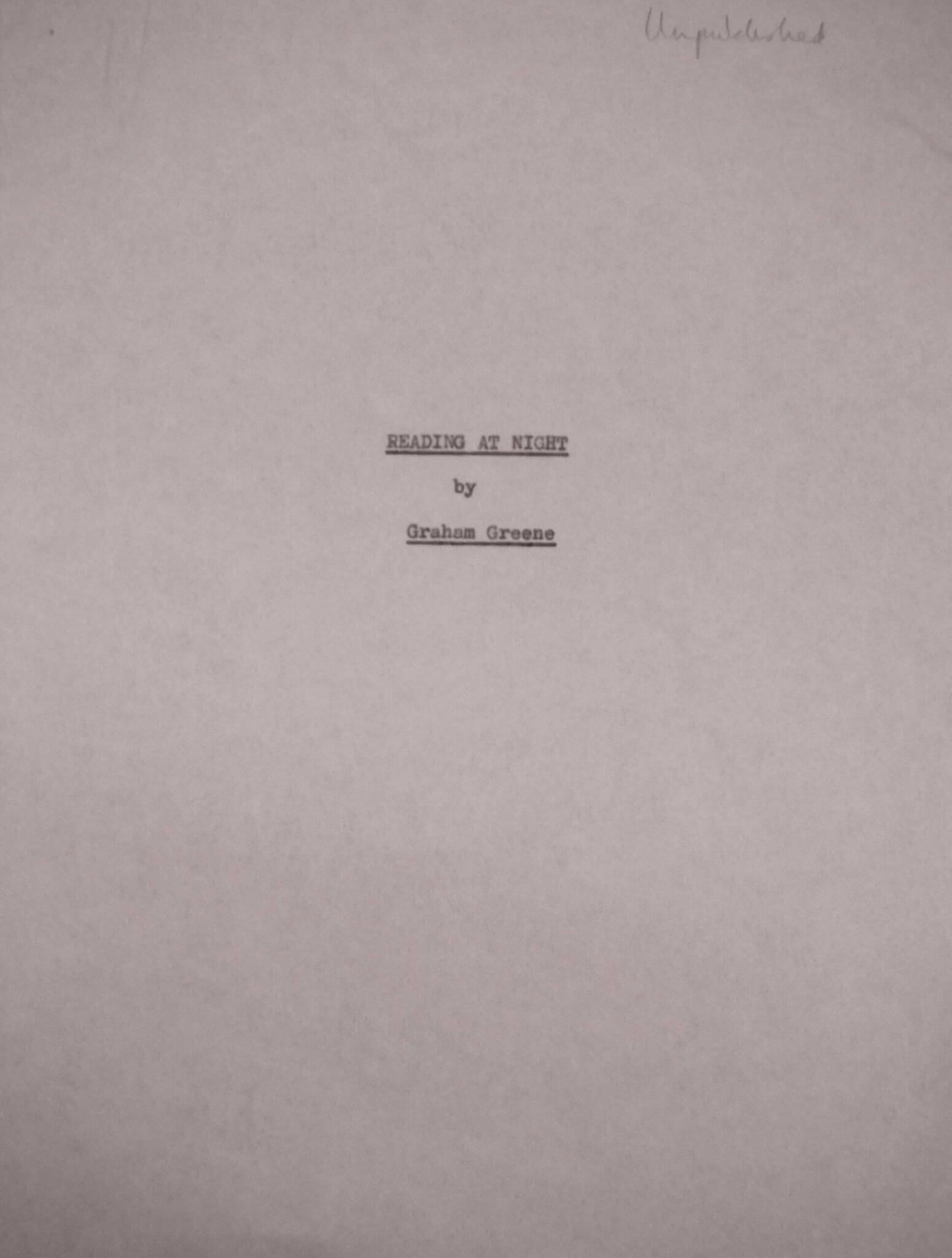 ‘Reading at Night’: an unpublished Greene short story emerges